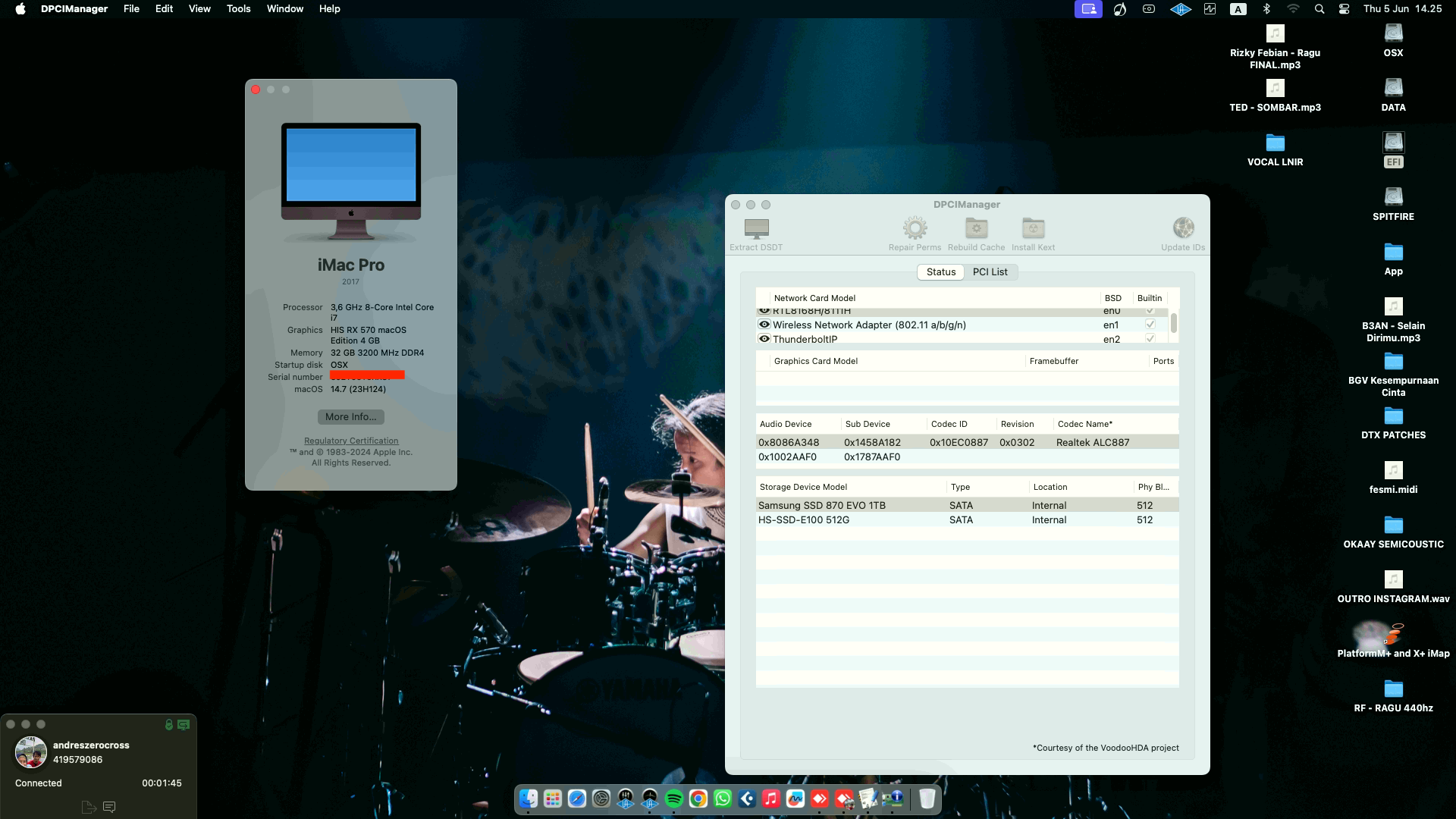 Success Hackintosh macOS Sonoma 14.7 Build 23H124 in Gigabyte Z390 D + Intel Core i7 9700K + HIS RX 570